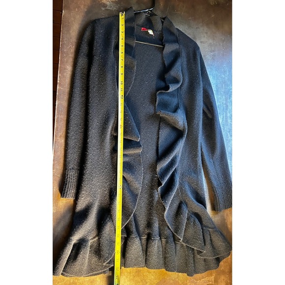 Saffron Womens Black Cashmere Open Front Cardigan Sweater Ruffles Size XS - Picture 4 of 8